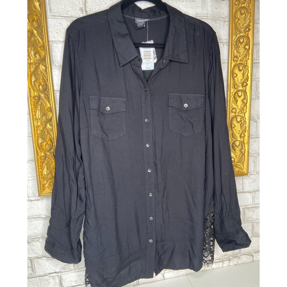Torrid Black Sleeve Button Down Shirt Size 3